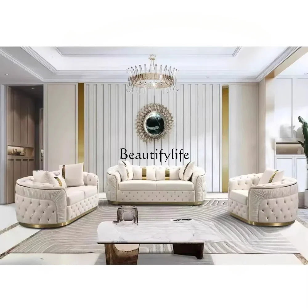 fabric buckle sofa European light luxury velvet simple straight sofa