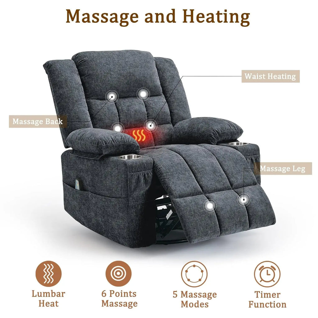 360° Swivel Rocker Recliner for Adults, Nursery Glider Recliner with Massage and Heating, Rocking Chair with Cup, Custom