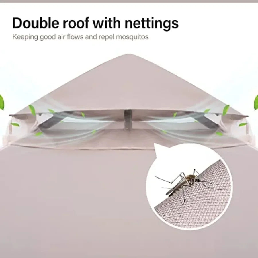 Outdoor Patio Gazebo Heavy Duty Party Tent Shelter with Double Roofs Mosquito Nettings and Privacy Sns for Backyard Events Part