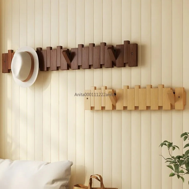 Solid Wood Door Back Coat Hooks Entrance Rack No Drilling Wall Mounted Clothes Hanger for Home Decor
