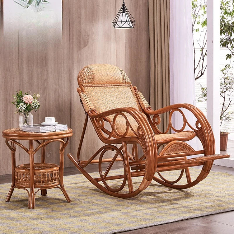 Chinese furniture living room balcony Indonesian rattan art leisure recliner lunch break rattan chair rocking chair