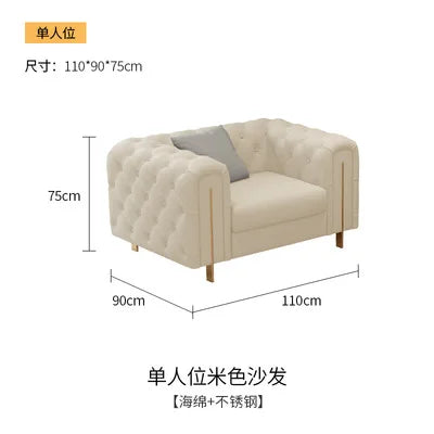 Modern French Style High Back Armchair Luxury Fabric Buckle Sofa Living Room Furniture for Small Apartment Simple Flannel