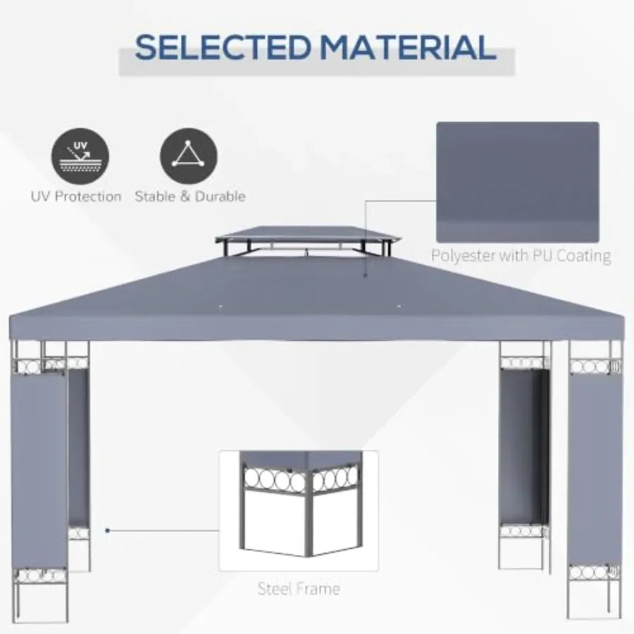 9.6' x 13' Patio Gazebo w/Screen Decorate Corner Frame