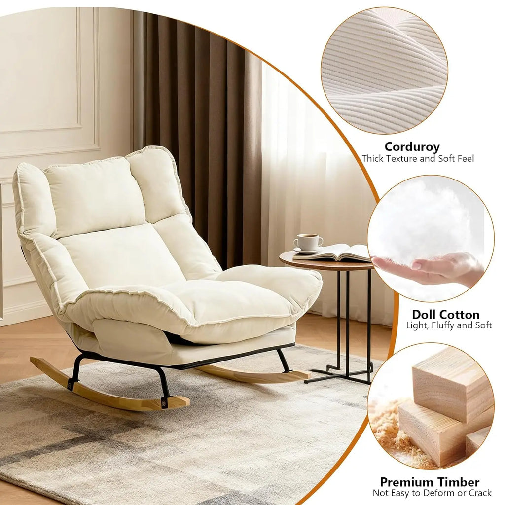High Backrest Rocking Chair, Extra Wide Upholstered Glider Rocker Accent Chair for Living Room Bedroom, Customized