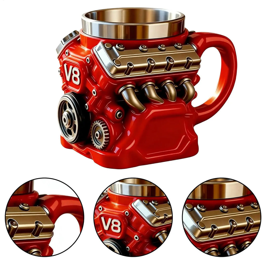 V8 Engine Shape  Insulation Water Mug Coffee Travel Mug Mechanical Cup Stainless Steel Engine Travel Mugs For Men Car Enthusiast