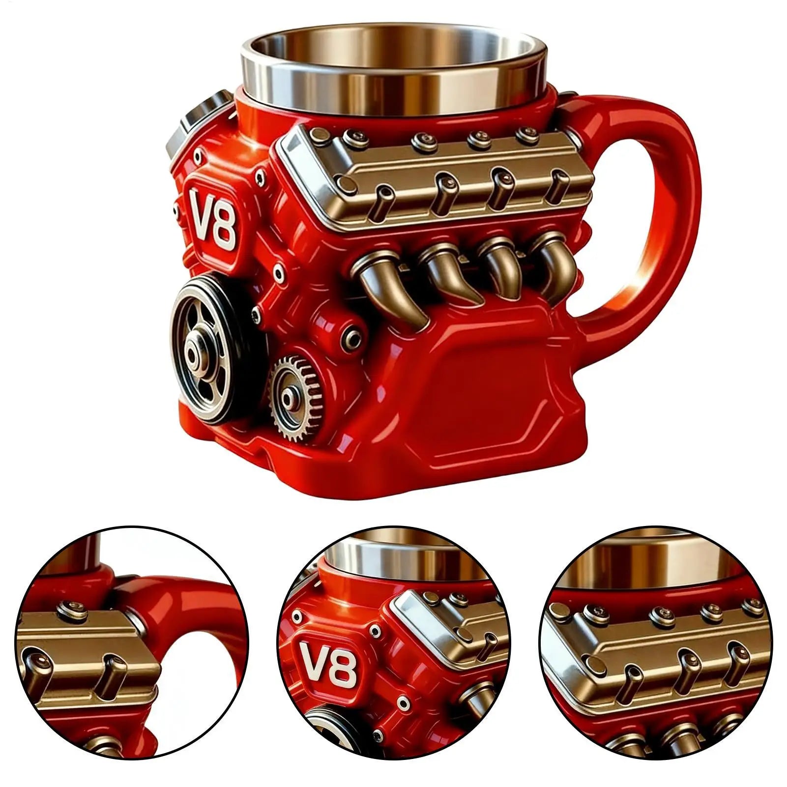 V8 Engine Shape  Insulation Water Mug Coffee Travel Mug Mechanical Cup Stainless Steel Engine Travel Mugs For Men Car Enthusiast