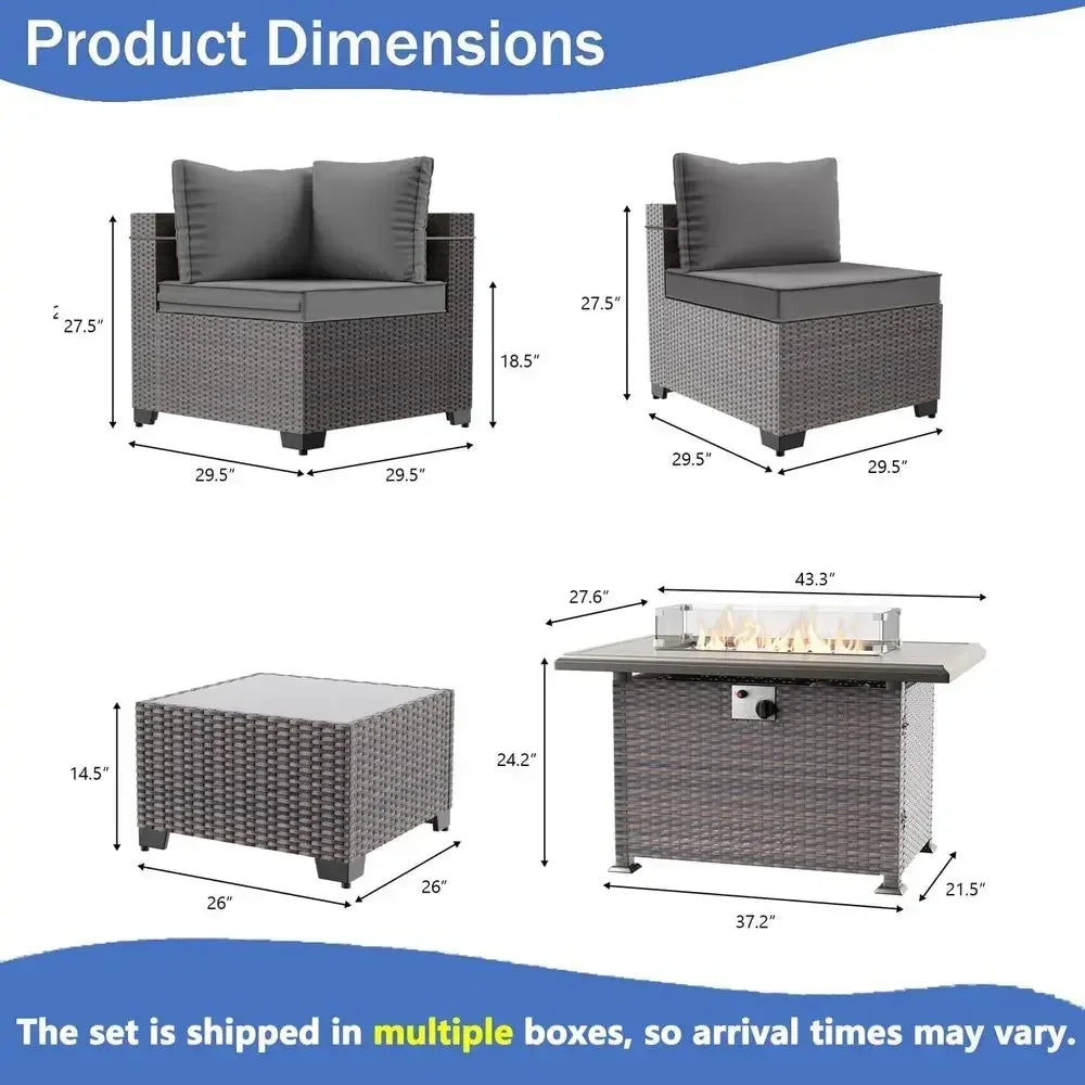 10 Pieces Outdoor Patio urniture Set,Outdoor Sectional urniture with 43" 55000 Gas Propane ire Pit Table,All Weather PE Rattan W
