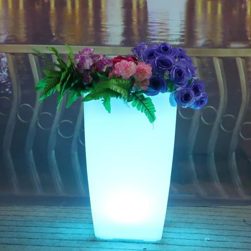 Glowing Light Outdoor Led Illuminated White Waterproof Flower Plant Pots Home Furniture Pot Changing Garden Led Flower