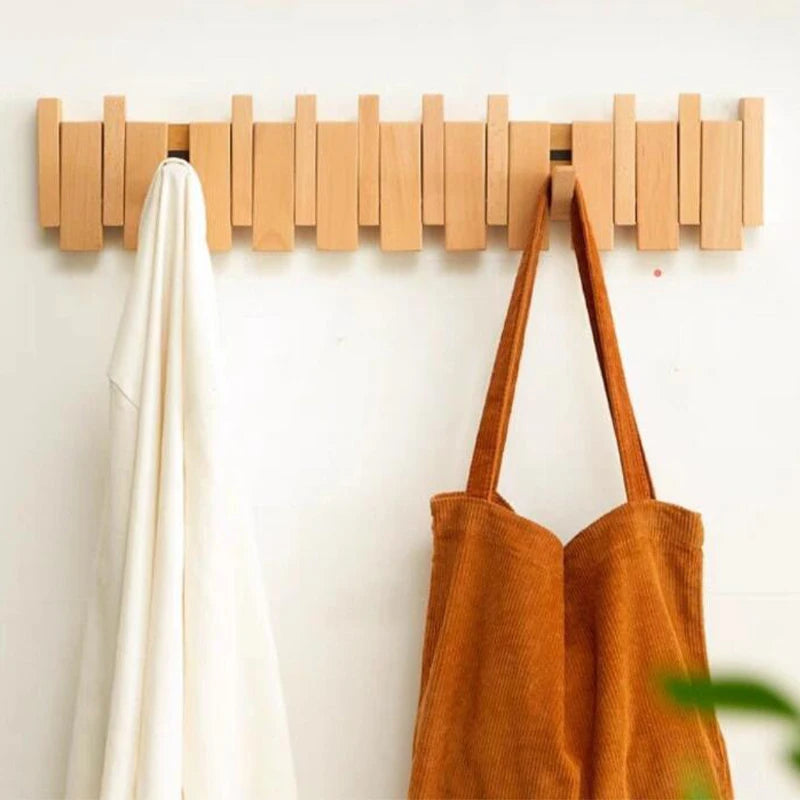 Walnut Wood Coat Rack Wall Mounted Hooks Key Clothes Hanger Hallway Door Home Bedroom Entrance Decor Organizer Rack