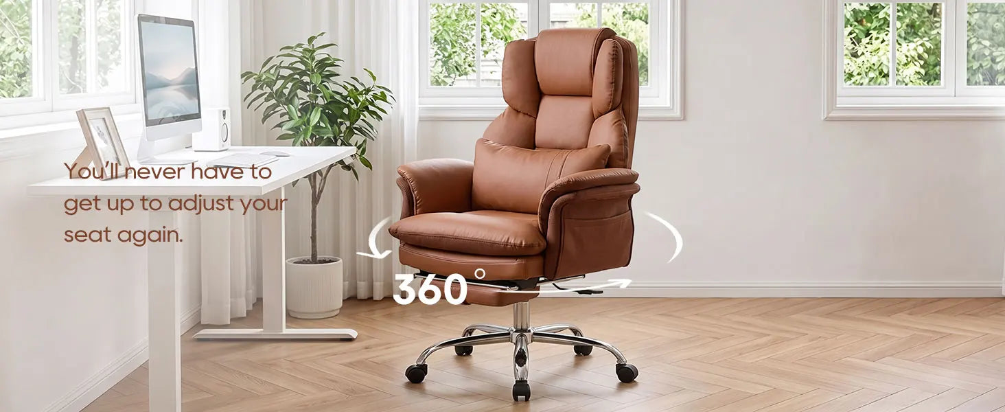TCGBKAF Big and Tall Office Chair Executive Chair Brown PU Leather Criss Cross Chair with Adjustable Backrest and Flip Armrests, Ergonomic Computer Desk Chair with Footrest for Home &Office