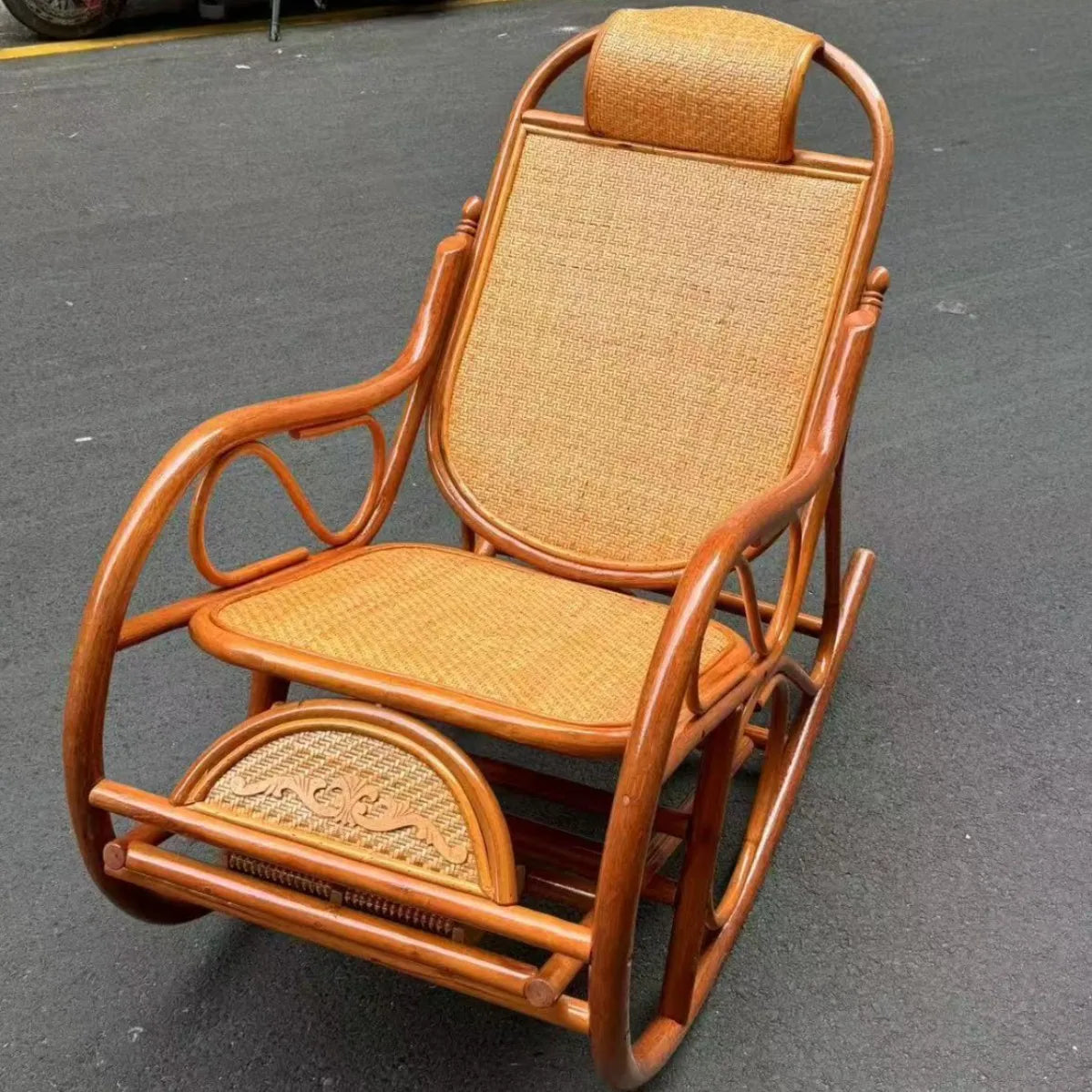 Balcony elderly rattan chair household large medium new Chinese real rattan recliner