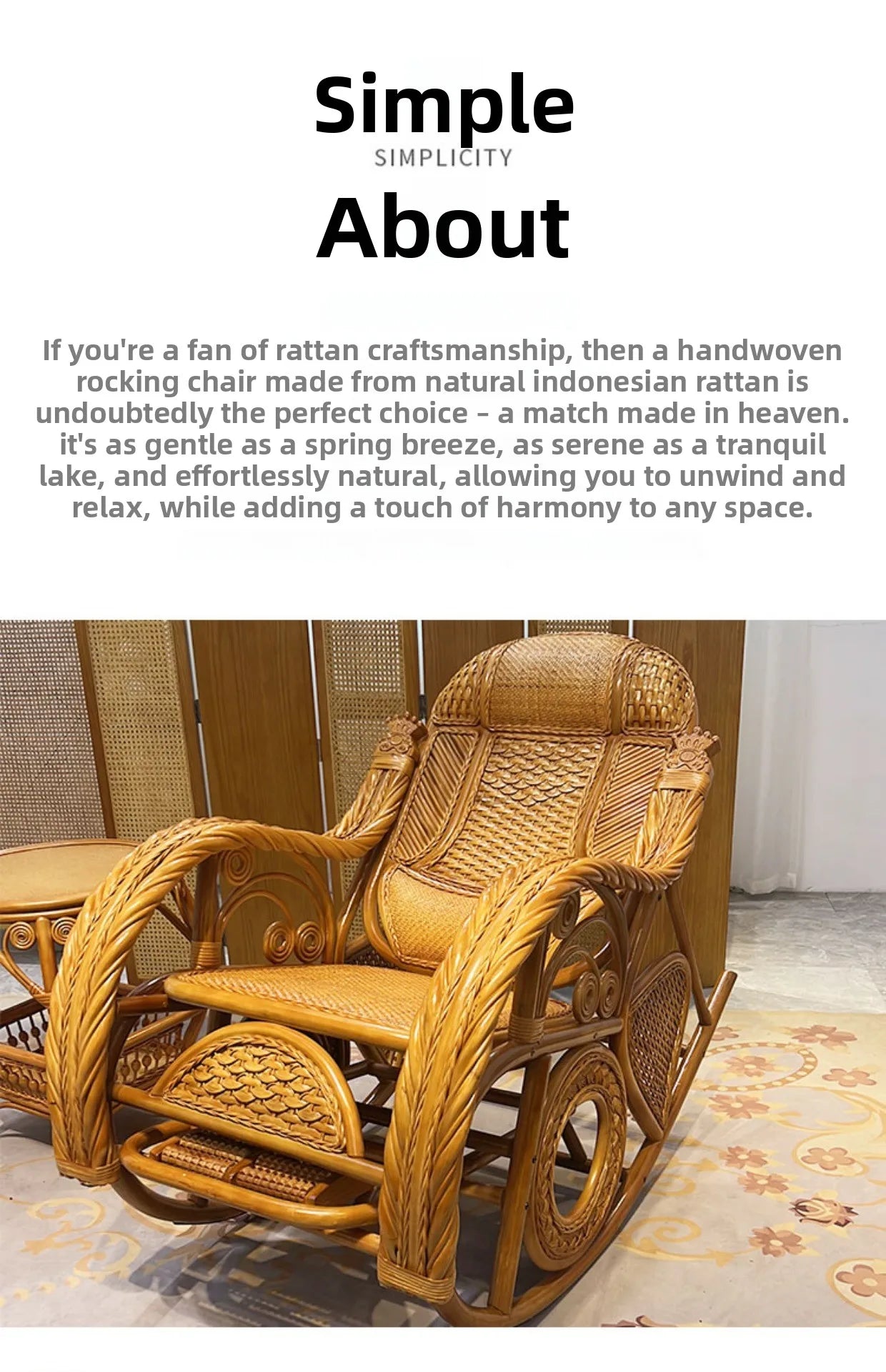 Rattan Chair Casual Rocking Chair Natural Real Rattan Recliner Balcony Rocking Chair Adult