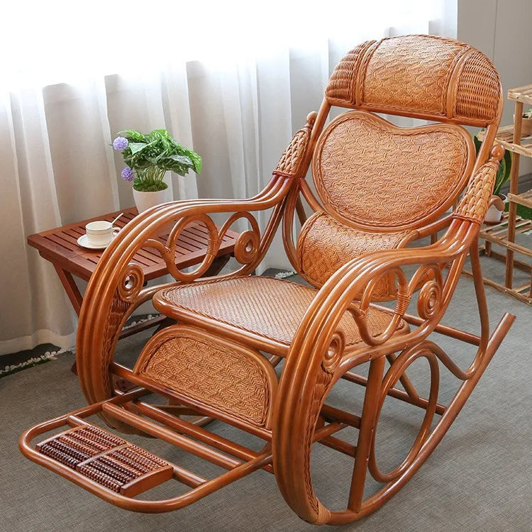 Rattan rocking chair Adult leisure recliner Natural rattan Xiao real rattan free chair Elderly solid wood new Chinese rocking ch