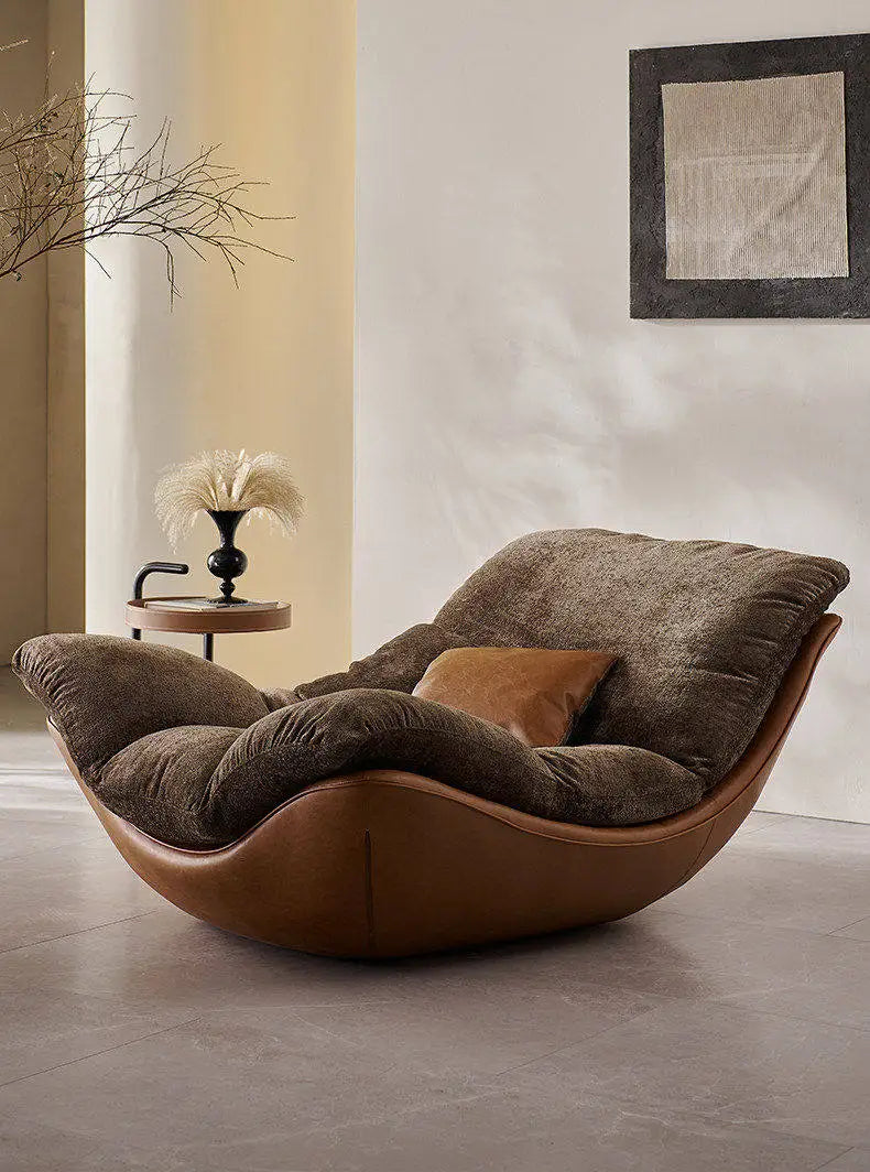 Nordic Modern Curved Lounge Chair Premium Chenille & PU Leather Lazy Sofa for Living Room & Bedroom Relaxation home furniture