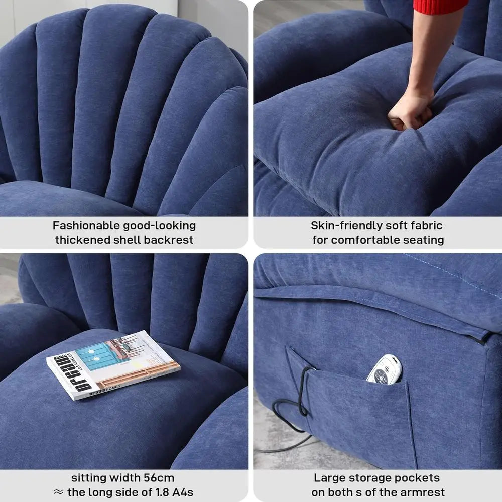Swivel Electric Recliner Chair with Storage, Comfortable Fabric Shell, 360° Rotation for Big & Tall Adults, Ideal for Living Roo