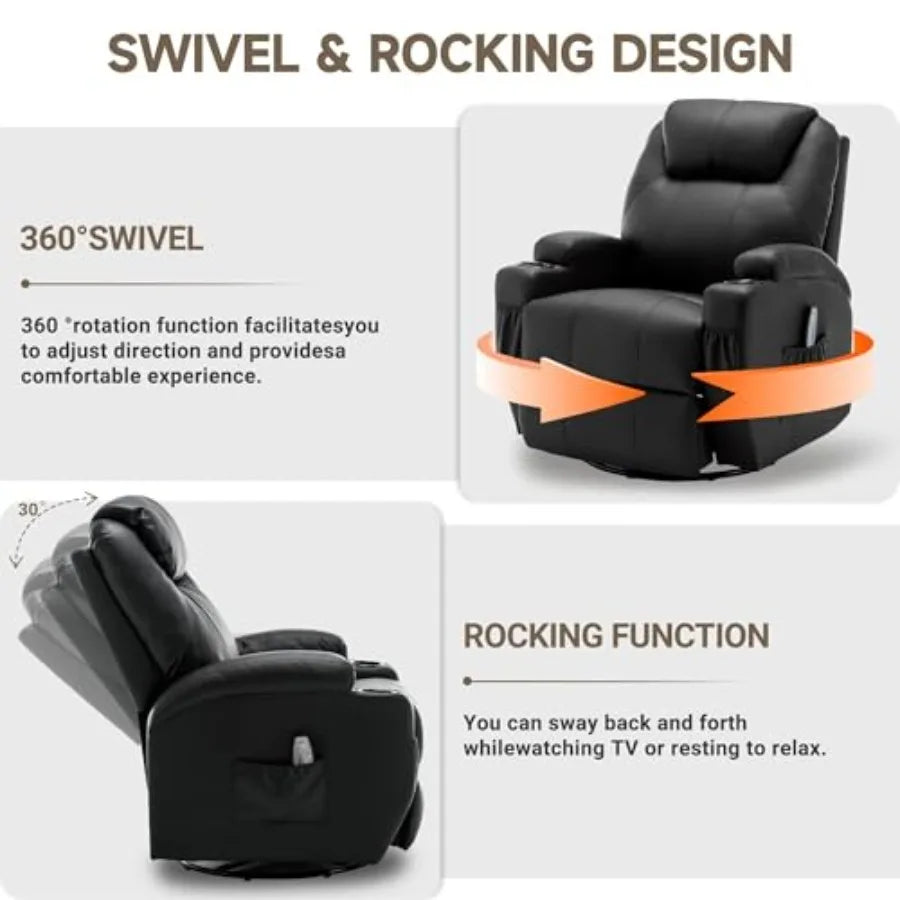 Recliner Chair,Rocking Chair with Massage and Heat,360° Swivel Recliner Chairs for Adults,for Bedroom,Nursery,Living Room Chairs