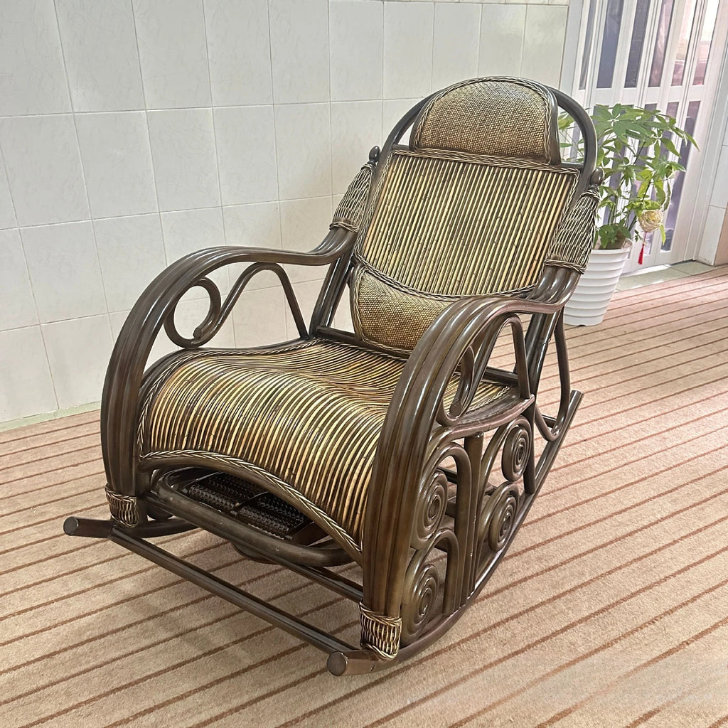 Natural rattan rocking chair, balcony home leisure sofa for the elderly