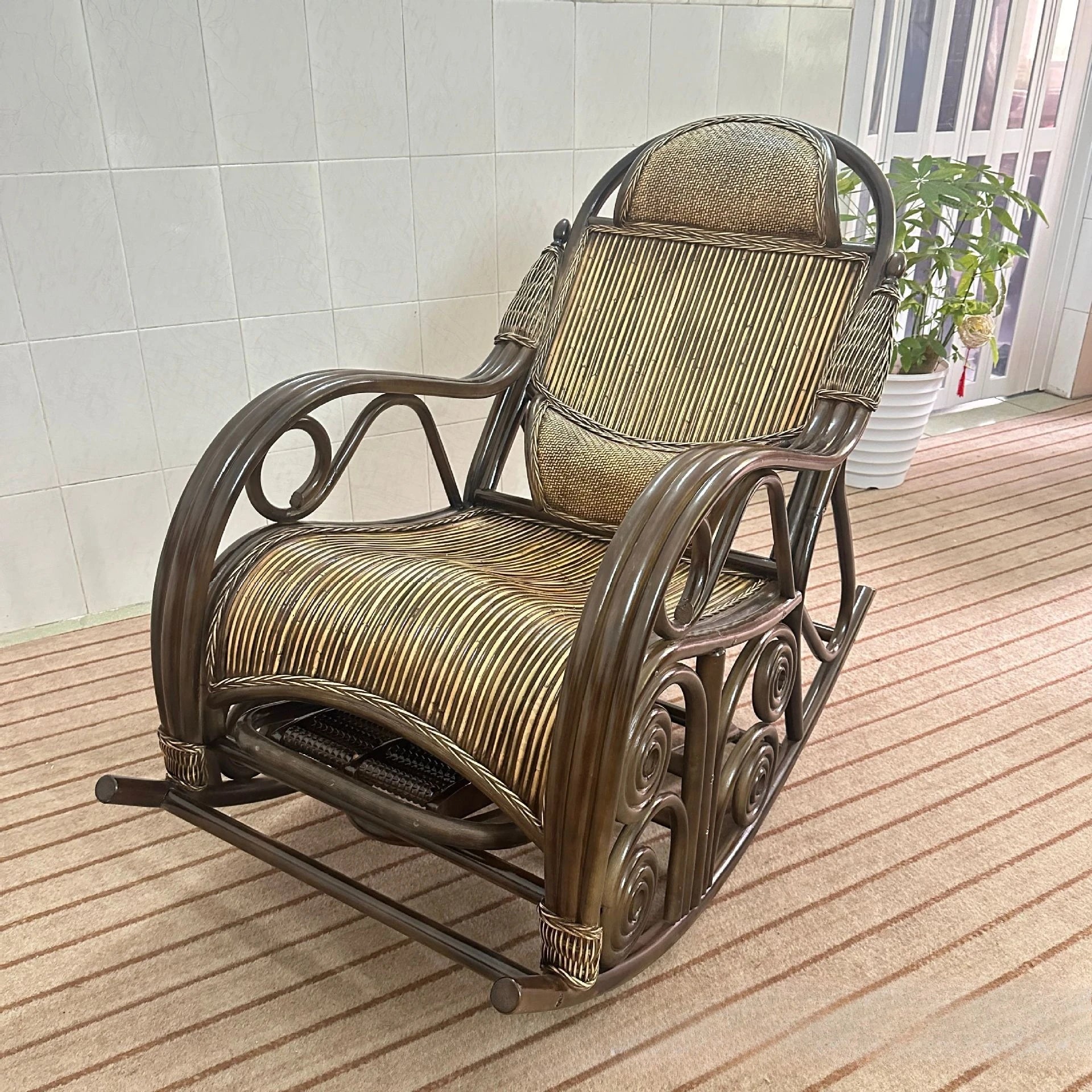 Natural rattan rocking chair, balcony home leisure sofa for the elderly