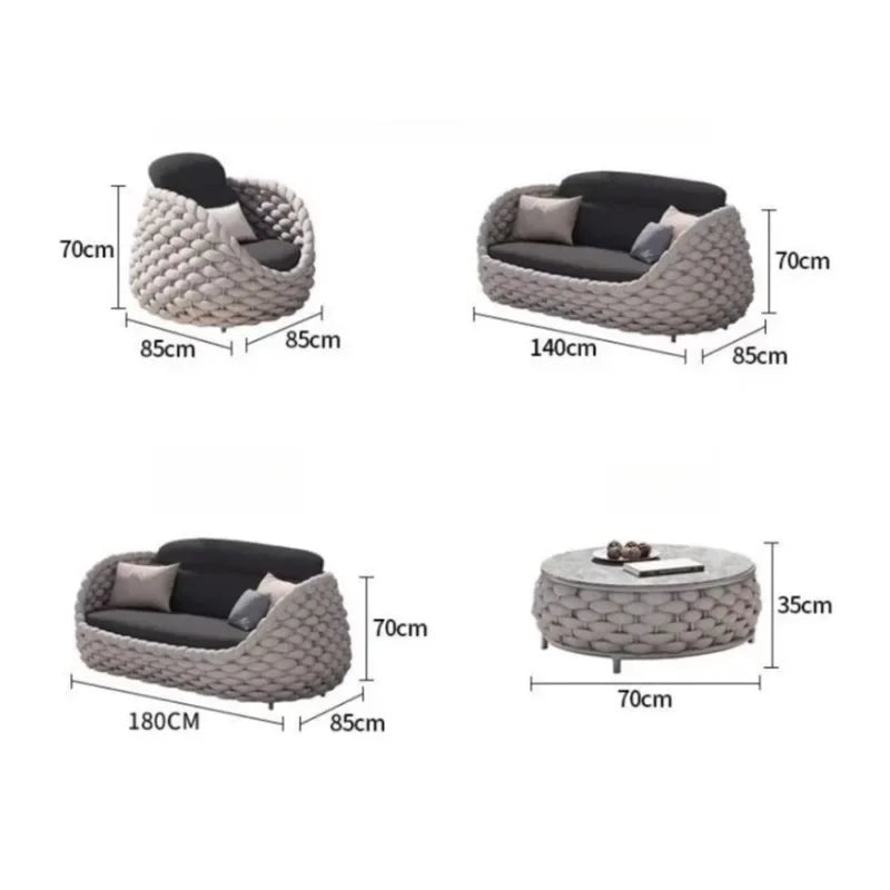 Aluminum Alloy Sofa Set Outdoor Modern Villa Courtyard Rope Weaving Garden Patio Furniture Weather Resistant Nordic Design