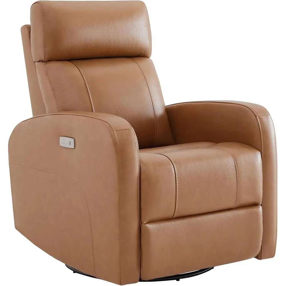 Camel Brown Genuine Leather Power Recliner for Adults and Electric Swivel Glider for Nursery, Living Room
