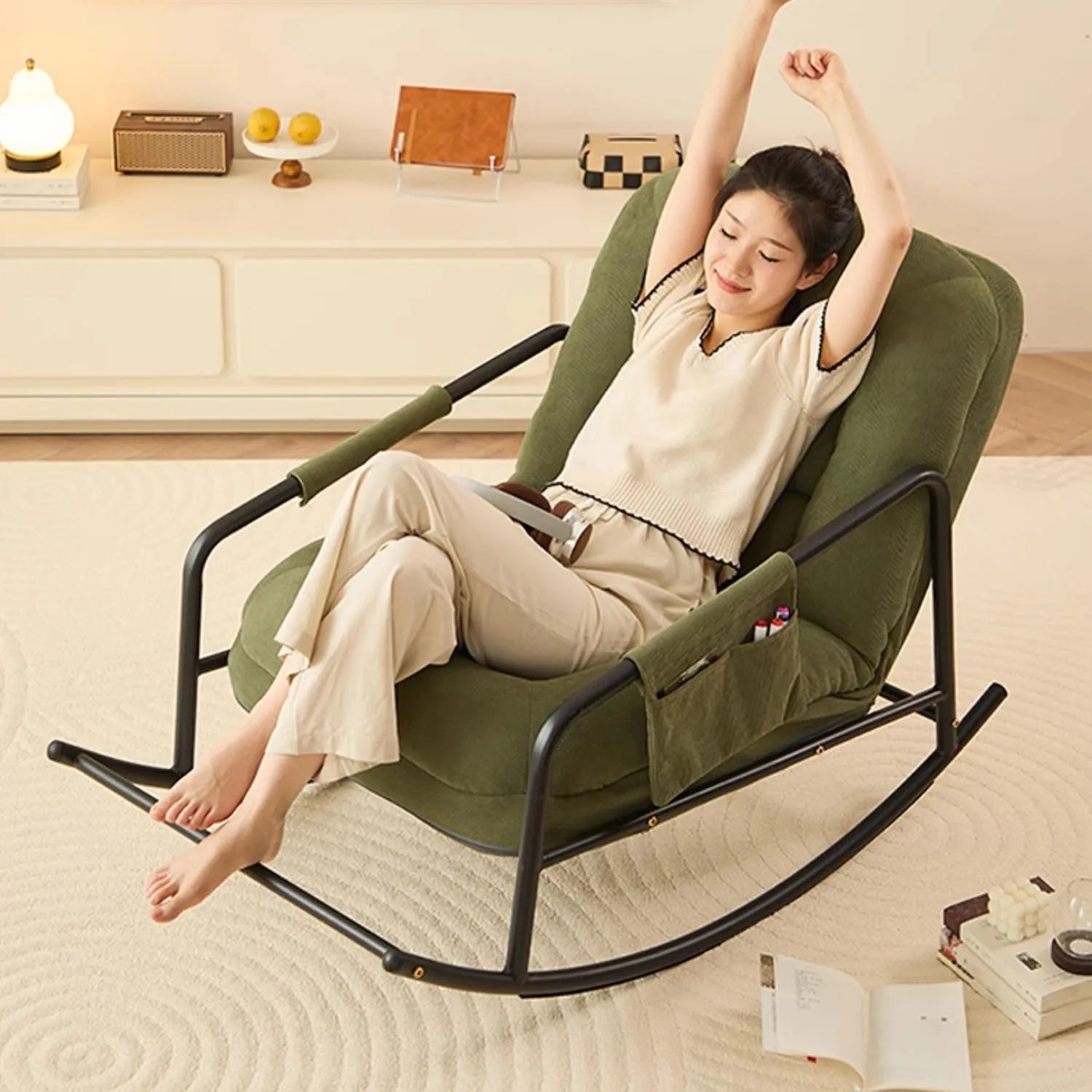 Apartment rocking chair Modern living room Single sofa chair, fabric casual home