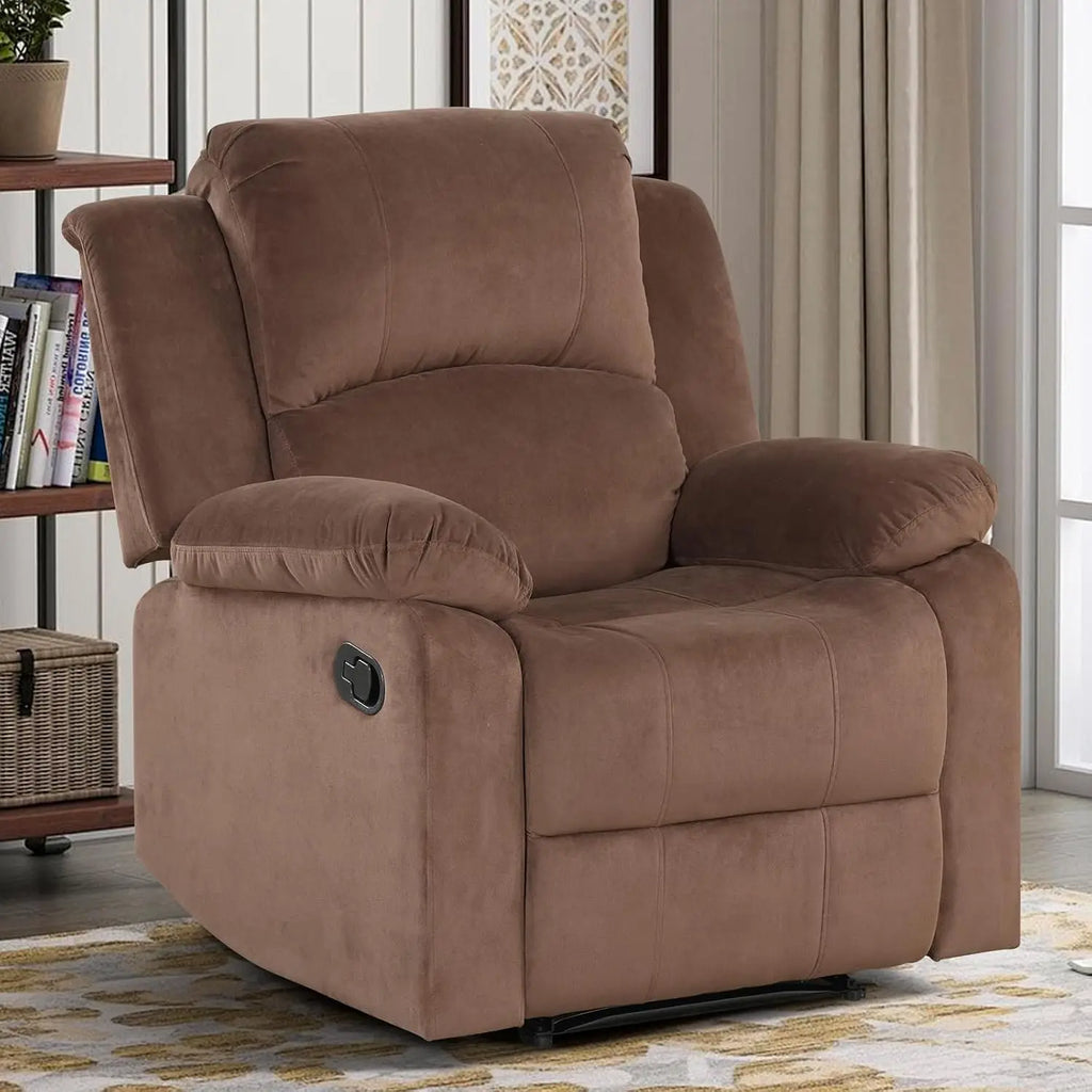 Manual Recliner Chair, Faux Leather Overstuffed Arm & Back Classic Single Sofa for Living Room & Bedroom, Black, Customized
