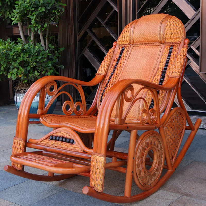 Natural rattan rocking chair sofa recliner lazy adult elderly chair living room
