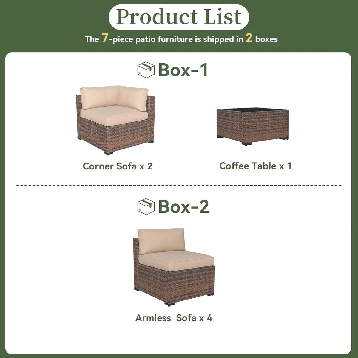 Wicker Rattan Patio Furniture Set,Conversation Sofa,for Backyard&Garden,7‑Piece, Custom