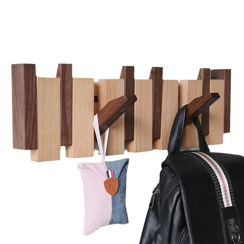 Wall Mounted Walnut Coat Rack Solid Wood Storage Rack Entry Porch Coat Rack Creative Piano Keys Home Decor