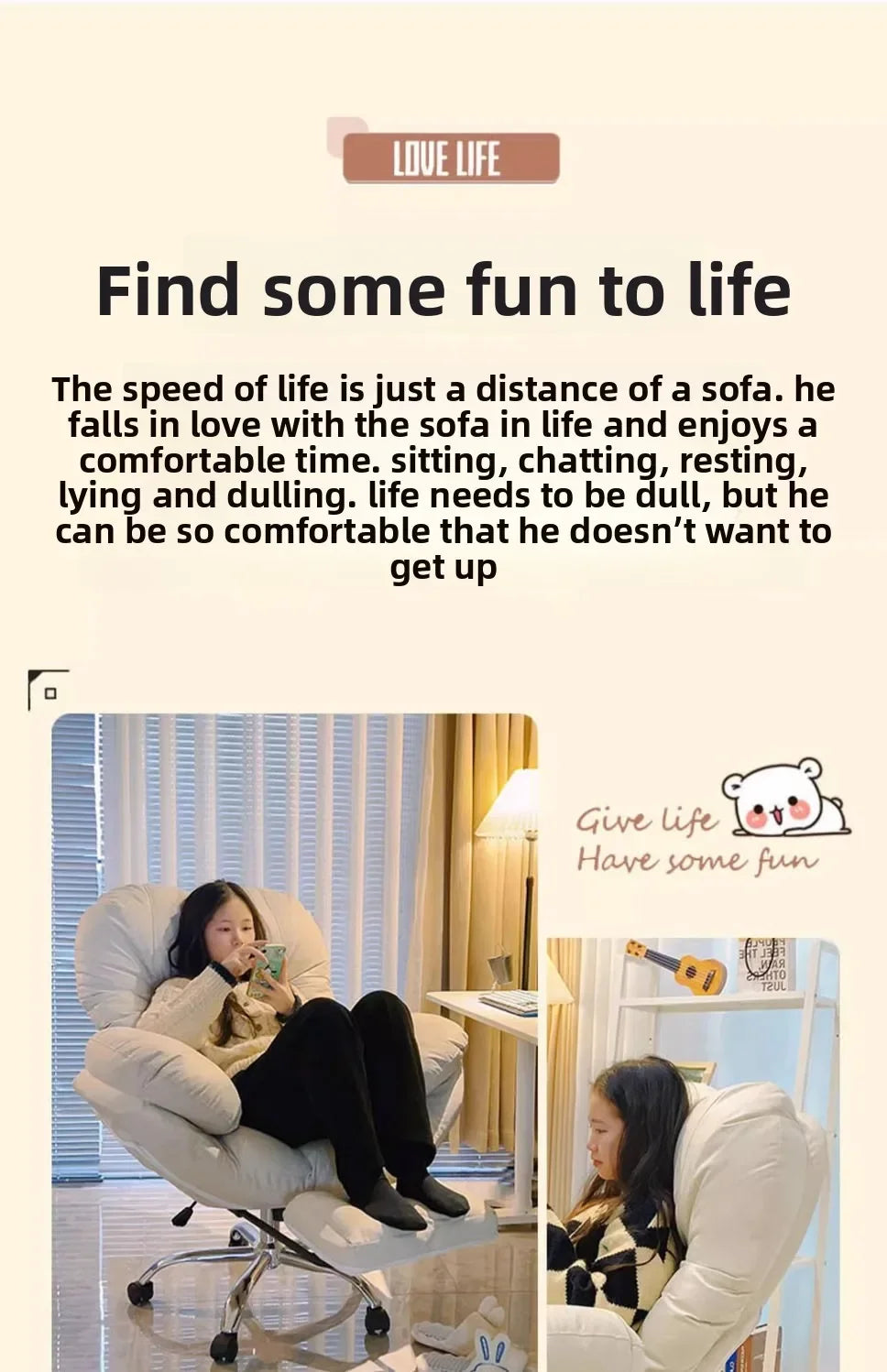Living Room Restaurant Furniture Computer Chair Lazy Sofa Chair Home Comfortable Sedentary Study Backrest Bedroom Office Chair