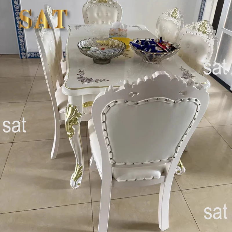 #wood marble dining table dining chairs set 4 European dining table and chair combination cream style living room household home