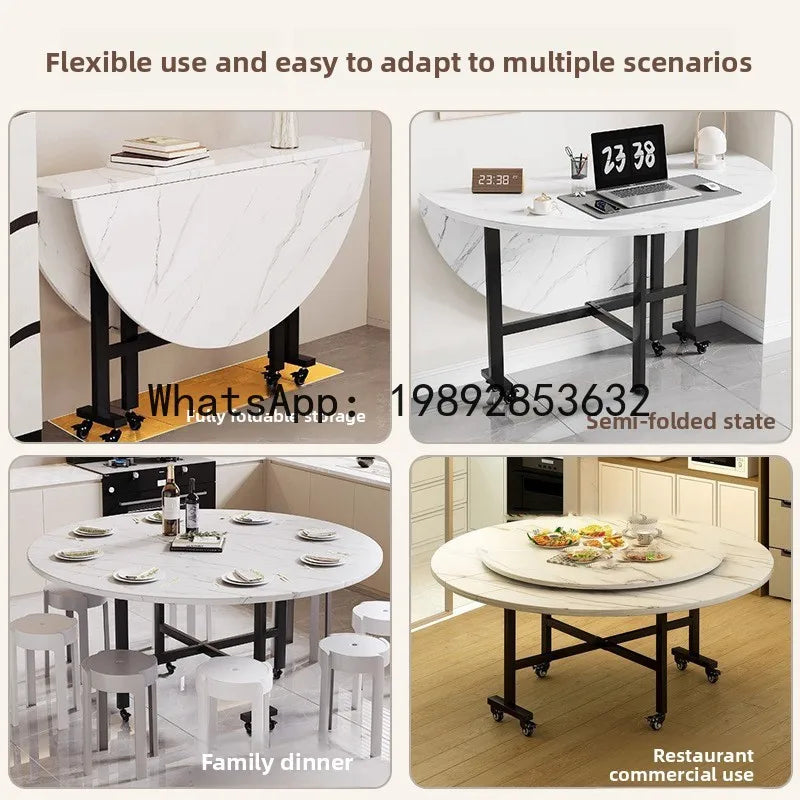 Folding Round Table for Home Rental Small Apartment Movable Folding Dining Table Large Round Table with Turntable