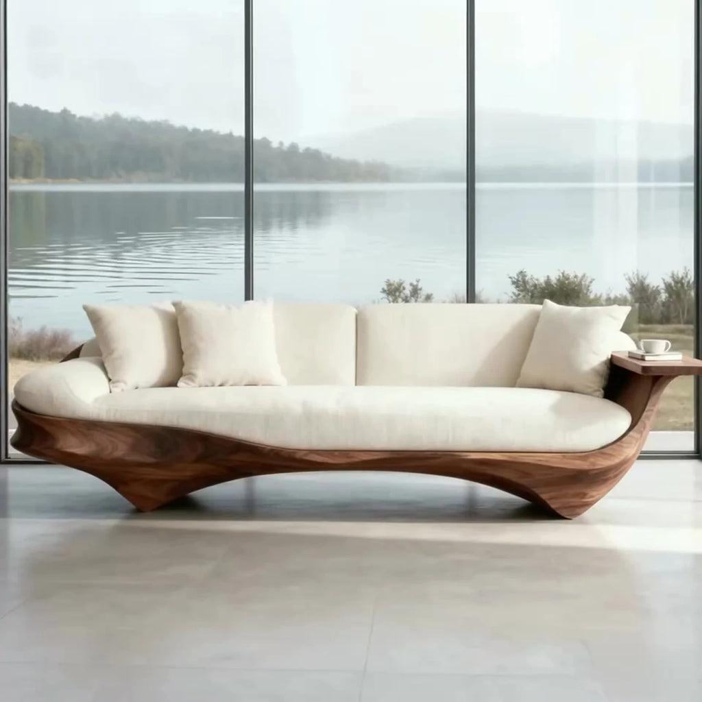 Solid wood, straight row sofa living room light luxury high-end arc design