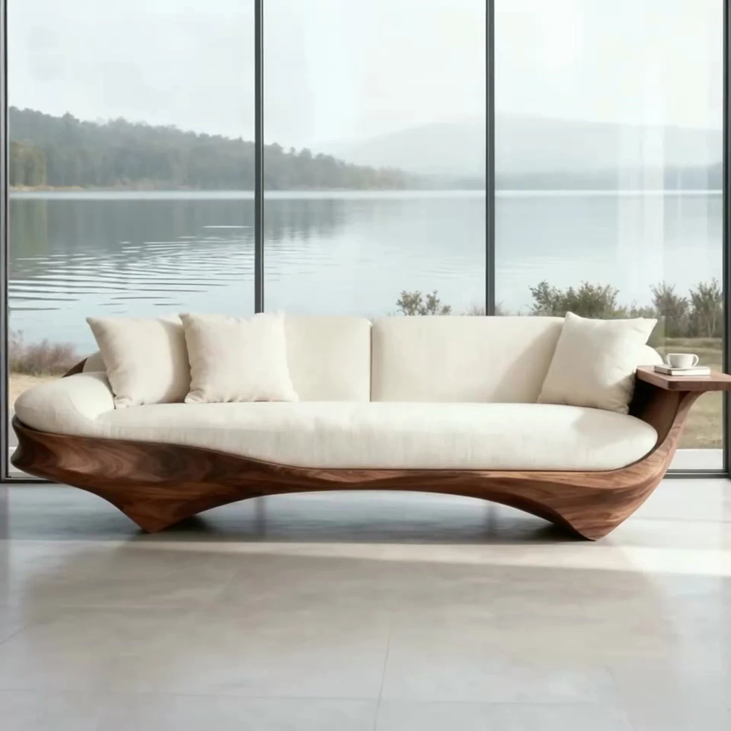 Solid wood, straight row sofa living room light luxury high-end arc design