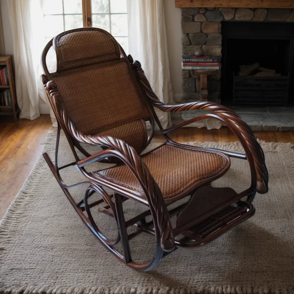 Rattan chair natural Indonesian real rattan rocking chair adult rocking recliner leisure home balcony rattan elderly carefree na