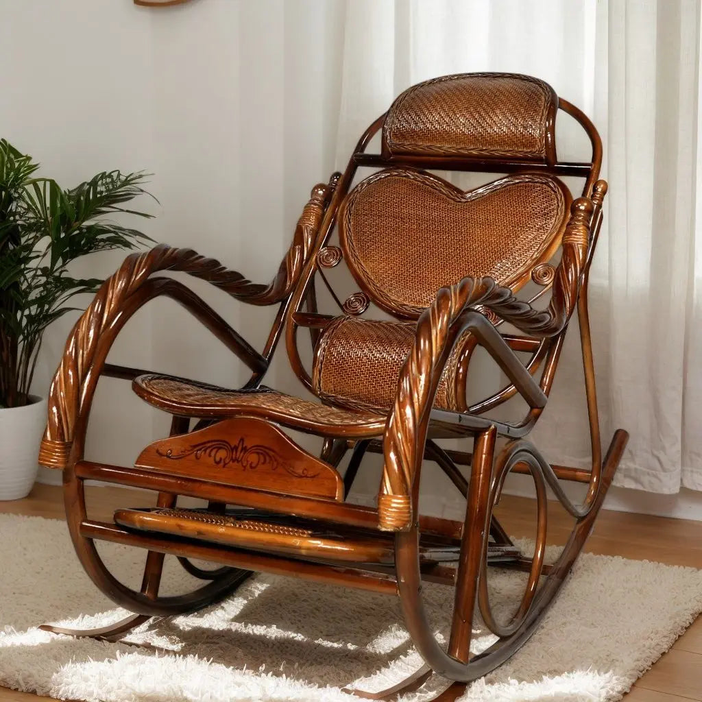 HYS rattan chair natural real rattan rocking chair adult rocking recliner leisure home balcony rattan elderly carefree nap