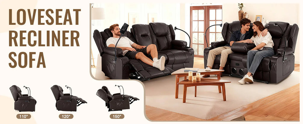 Redlife Loveseat Electric Recliner Sofa for Seniors, Massage & Heat,Dual Motor,350LBS Capacity,Cat-Claw Leather,For Living Room