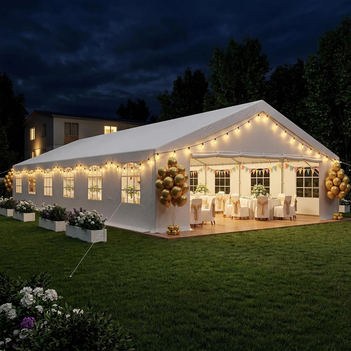 20×40 FT Party Tent, Heavy Duty Waterproof Outdoor Canopy with Removable Sidewalls & Roll-up Door, Large Wedding, Customized
