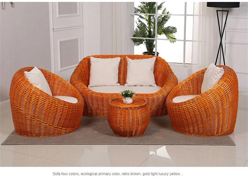 Modern Rattan Lazy Garden Sofa Chair Set Outdoor Patio Balcony Terrace Furniture Wicker Tatami Leisure Coffee Table Indoor