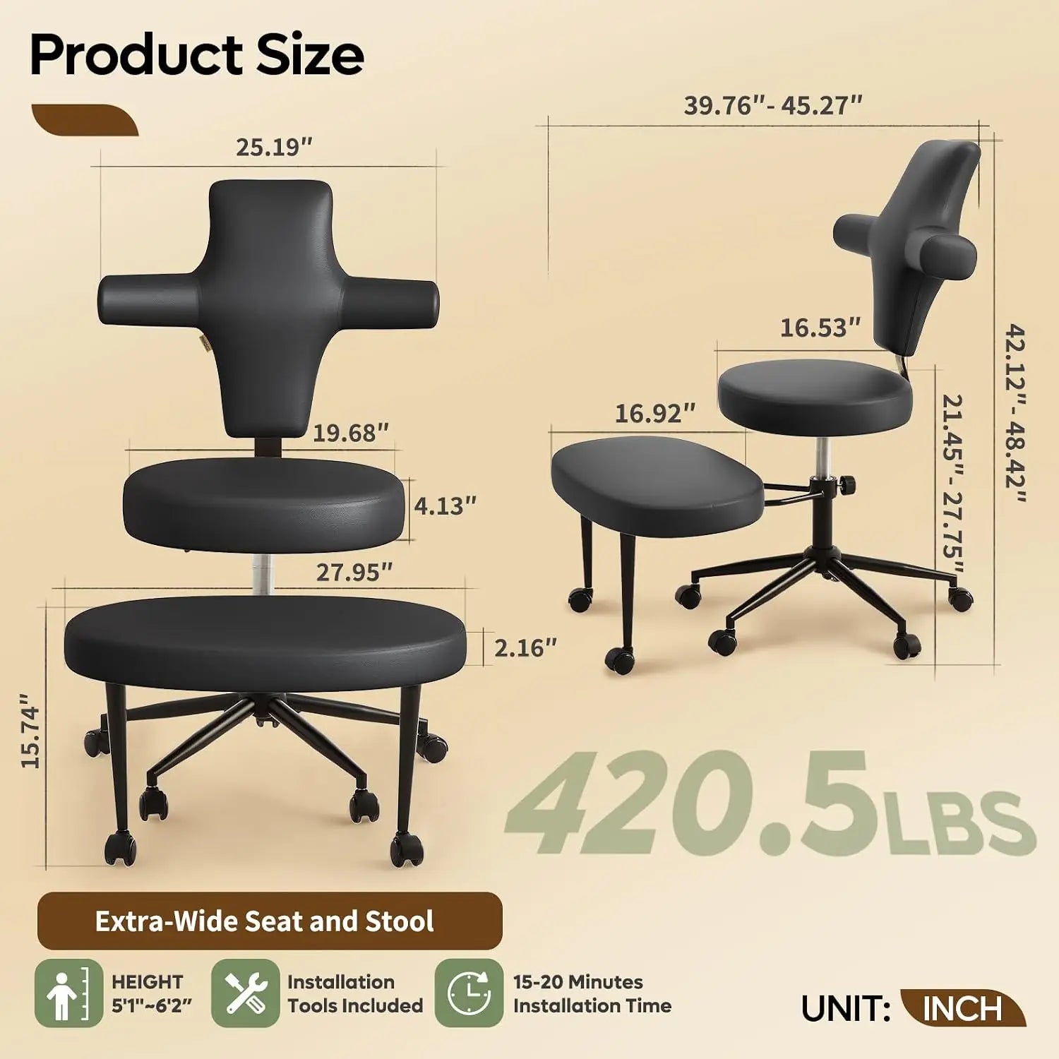 Ergonomic Cross Legged Office Chair Extra Wide for ADHD and Meditation, Kneeling Chair with 360° Swivel Wheels and, Custom