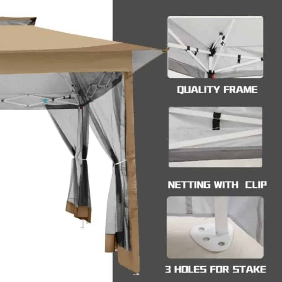 Pop Up Gazebos On Clearance - Upgrade Easy Up Metal Outdoor Gazebo Waterproof - Portable Gazebo with Mosquito Nettings, 4 Ropes