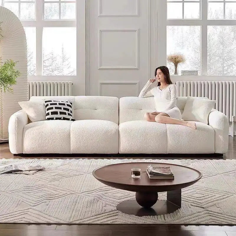 French Cream Style Lamb Wool Cloud Sofa Is A Quiet Wind Small Apartment Modern Simple Living Room Fabric Straight Row Sofa