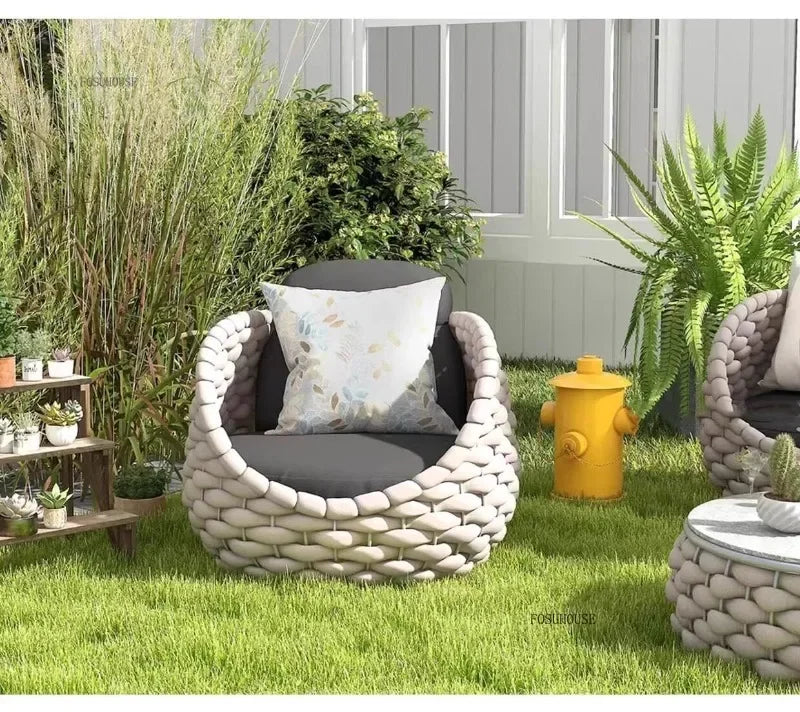 Aluminum Alloy Sofa Set Outdoor Modern Villa Courtyard Rope Weaving Garden Patio Furniture Weather Resistant Nordic Design