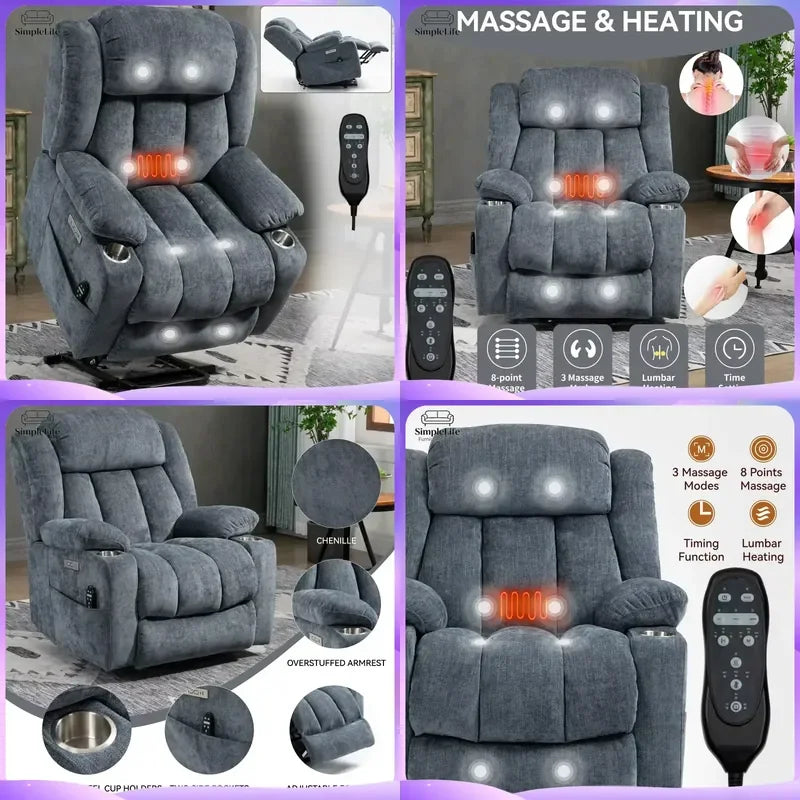 Modern Recliner Office Chair with USB Charging Port Swivel Base Massage Function Adjustable Lumbar Support Ergonomic