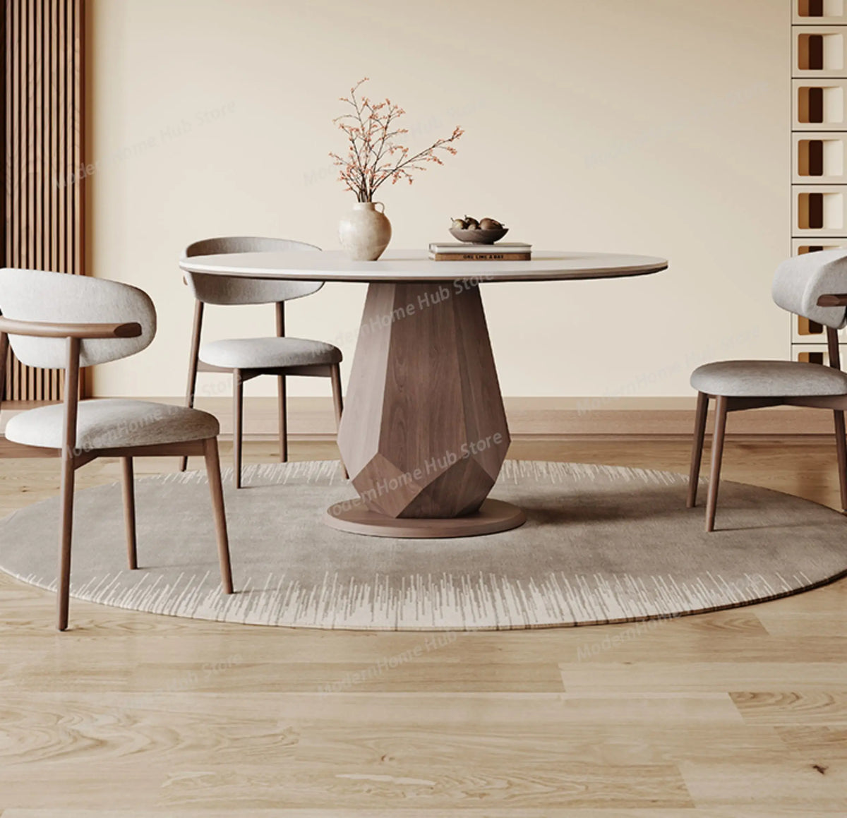 Retro Rock Dining Table Turntable Home Use Modern Simple Antique Style Solid Wood Round Table Mesa Comedor Extensible Furniture
