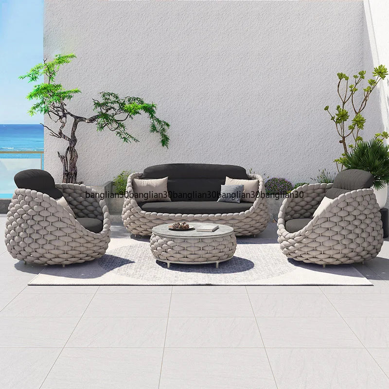 Outdoor Sofa Courtyard Villa Balcony Rattan Chair Outdoor Terrace Garden Rattan Single Waterproof Sofa Combination