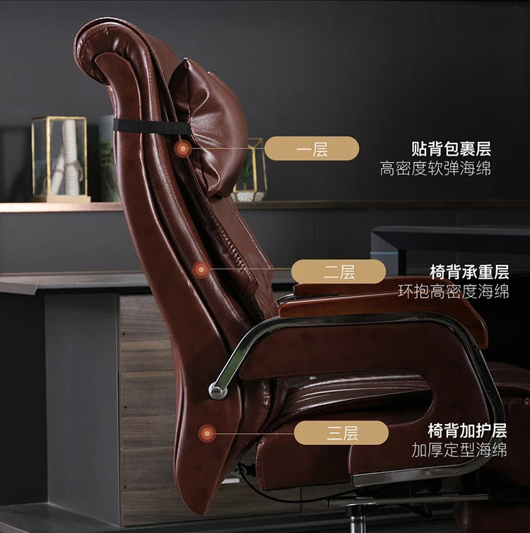 Genuine Leather Office Chair with Massage and Reclining High Back Ergonomic Desk Chair Home Business Use Comfortable Computer