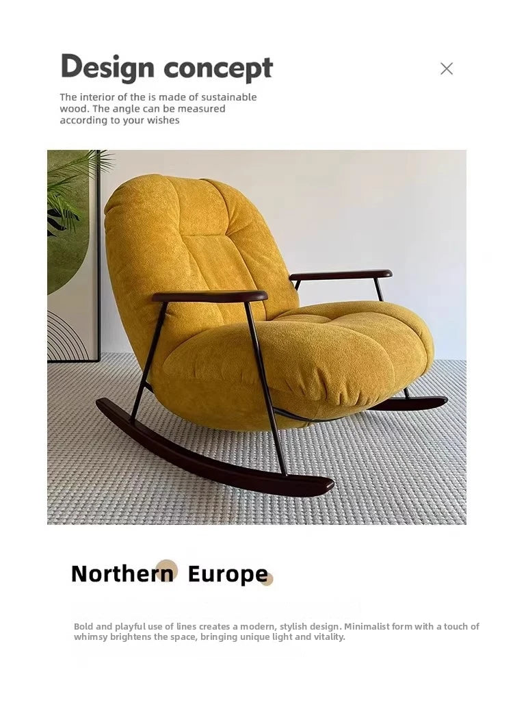 Rocking chair for living room and balcony single-seater sofa chair for small spaces fabric lazy sofa, reclining leisure chair