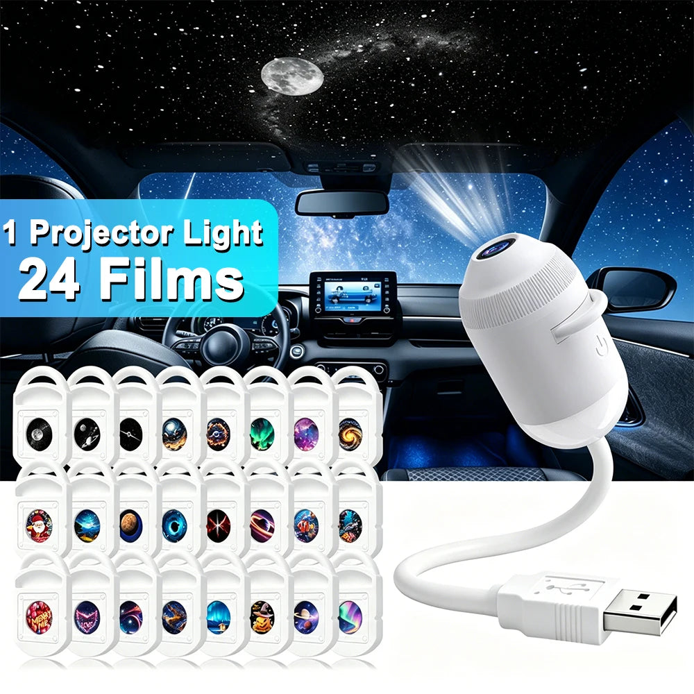 USB Starry Sky Projector Night Light 360° Bendable HD Galaxy Moon Planet Projection Lamp Plug Play Car Bedroom Projector Lamp