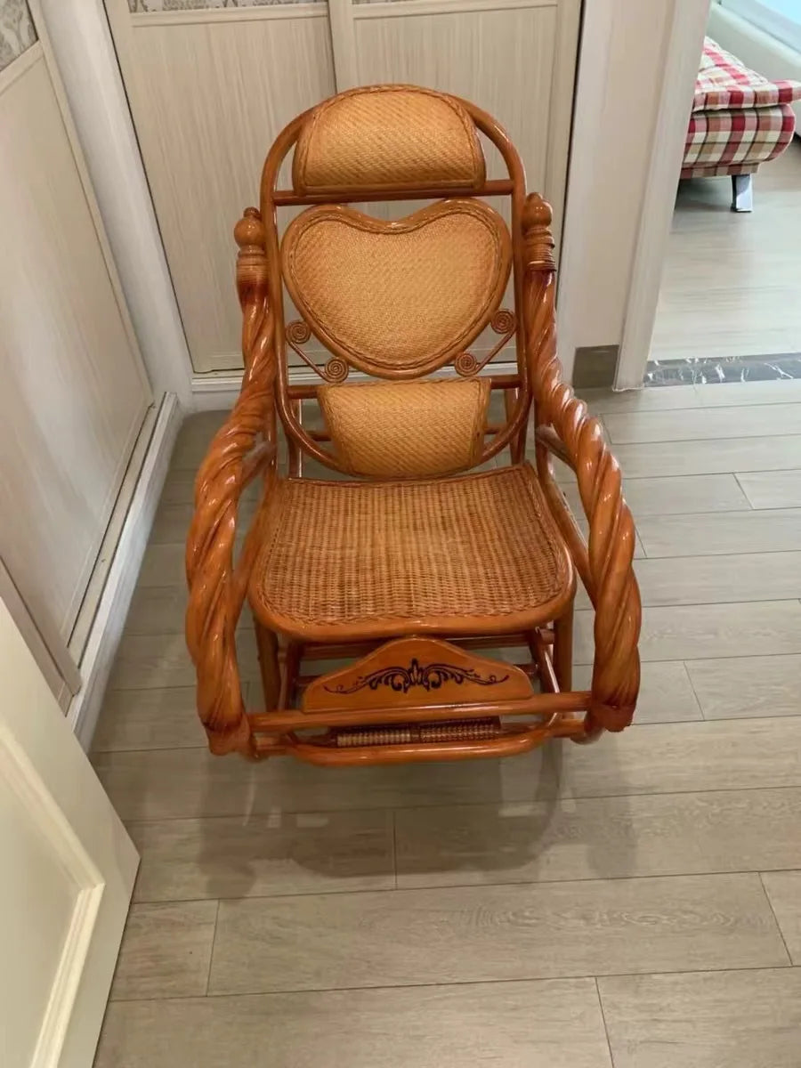 CZ Rocking Chair Hanging Basket Natural Real Rattan Plant Woven Relaxing Leisure Recliner